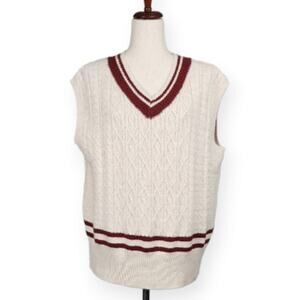 Abound Sweater Vest Cable Knit Oversized V-Neck Striped Women's Size Small New